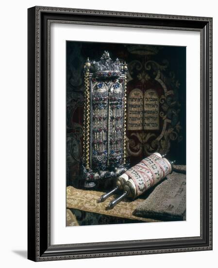 Scrolls of the Torah, Torah Cover and the Ten Commandments, 1797-null-Framed Photographic Print