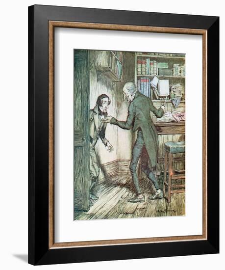 Scrooge and Bob Cratchit, from Dickens' 'A Christmas Carol'-Arthur Rackham-Framed Giclee Print