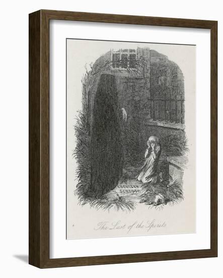 Scrooge is Shown His Tomb Stone by the Last Spirit-John Leech-Framed Art Print