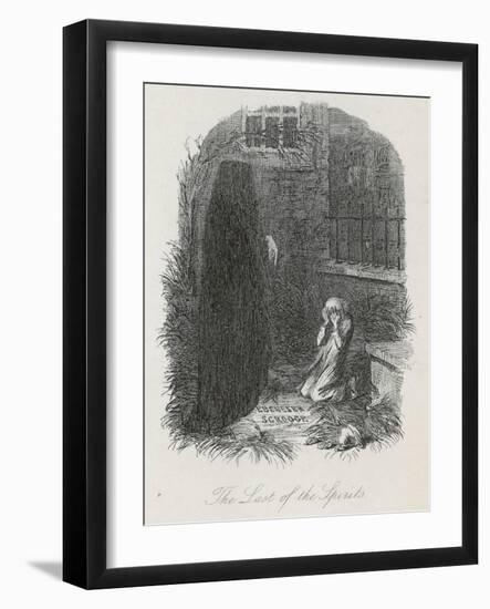 Scrooge is Shown His Tomb Stone by the Last Spirit-John Leech-Framed Art Print