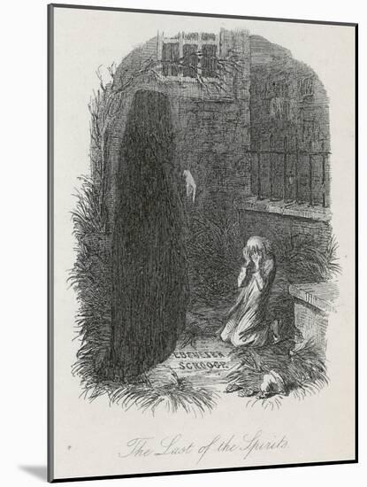 Scrooge is Shown His Tomb Stone by the Last Spirit-John Leech-Mounted Art Print