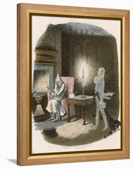 Scrooge Receives a Visit from the Ghost of Jacob Marley His Former Business Partner-John Leech-Framed Premier Image Canvas