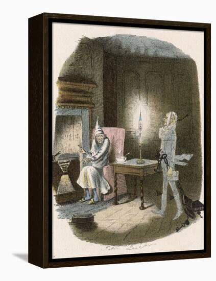 Scrooge Receives a Visit from the Ghost of Jacob Marley His Former Business Partner-John Leech-Framed Premier Image Canvas
