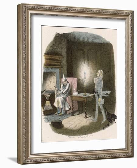 Scrooge Receives a Visit from the Ghost of Jacob Marley His Former Business Partner-John Leech-Framed Photographic Print