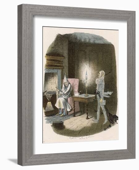 Scrooge Receives a Visit from the Ghost of Jacob Marley His Former Business Partner-John Leech-Framed Photographic Print