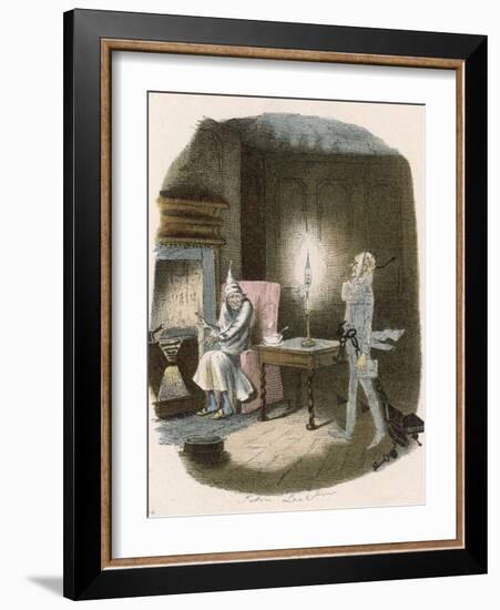 Scrooge Receives a Visit from the Ghost of Jacob Marley His Former Business Partner-John Leech-Framed Photographic Print