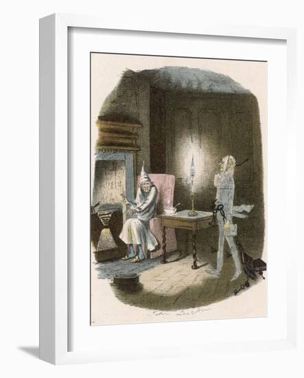 Scrooge Receives a Visit from the Ghost of Jacob Marley His Former Business Partner-John Leech-Framed Photographic Print