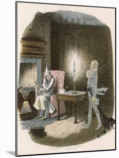 Scrooge Receives a Visit from the Ghost of Jacob Marley His Former Business Partner-John Leech-Mounted Photographic Print