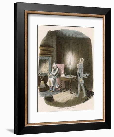 Scrooge Receives a Visit from the Ghost of Jacob Marley His Former Business Partner-John Leech-Framed Photographic Print