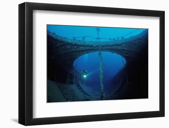 Scuba Diver Exploring a Shipwreck, Papua New Guinea, Coral Sea.-Reinhard Dirscherl-Framed Photographic Print