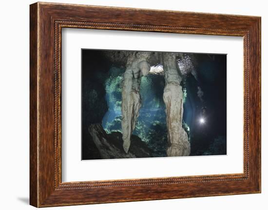 Scuba Diver in Gran Cenote, Tulum, Yucatan Peninsula, Mexico. Model Release-Reinhard Dirscherl-Framed Photographic Print