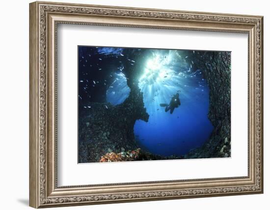 Scuba Diver Swimming through an Arch-Bernard Radvaner-Framed Photographic Print