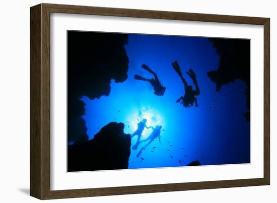 Scuba Divers about to Descend into an Underwater Canyon-Rich Carey-Framed Photographic Print