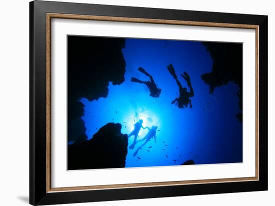 Scuba Divers about to Descend into an Underwater Canyon-Rich Carey-Framed Photographic Print