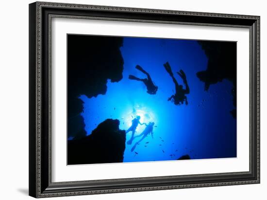 Scuba Divers about to Descend into an Underwater Canyon-Rich Carey-Framed Photographic Print