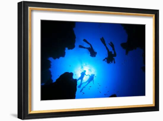 Scuba Divers about to Descend into an Underwater Canyon-Rich Carey-Framed Photographic Print