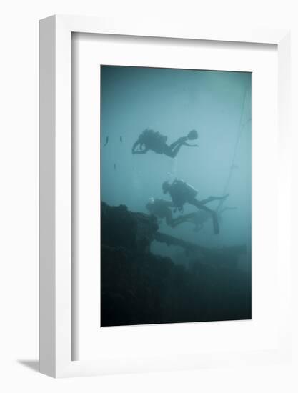 Scuba Divers Wreck Diving, Southern Thailand, Andaman Sea, Indian Ocean, Southeast Asia, Asia-Andrew Stewart-Framed Photographic Print
