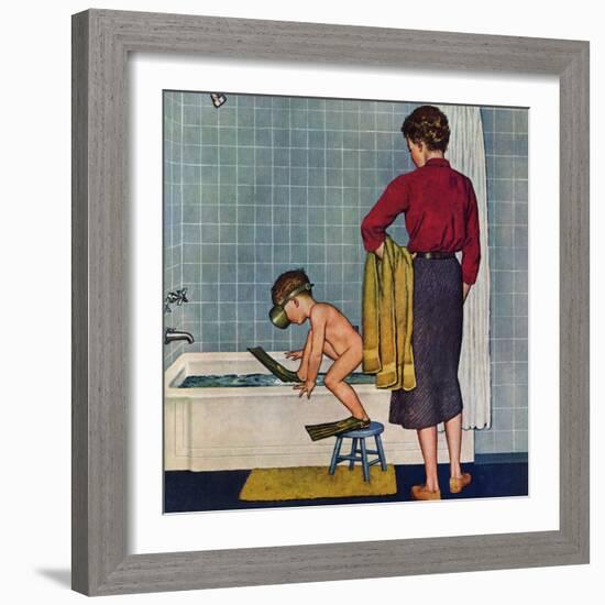 "Scuba in the Tub", November 29, 1958-Amos Sewell-Framed Premium Giclee Print