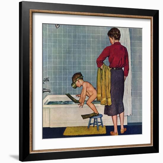 "Scuba in the Tub", November 29, 1958-Amos Sewell-Framed Premium Giclee Print