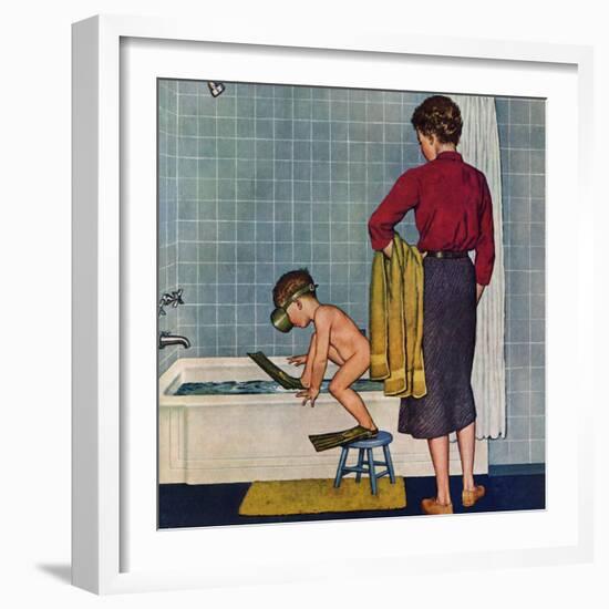"Scuba in the Tub", November 29, 1958-Amos Sewell-Framed Premium Giclee Print