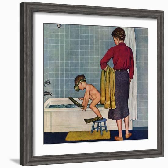 "Scuba in the Tub", November 29, 1958-Amos Sewell-Framed Giclee Print