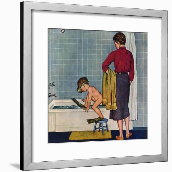 "Scuba in the Tub", November 29, 1958-Amos Sewell-Framed Giclee Print