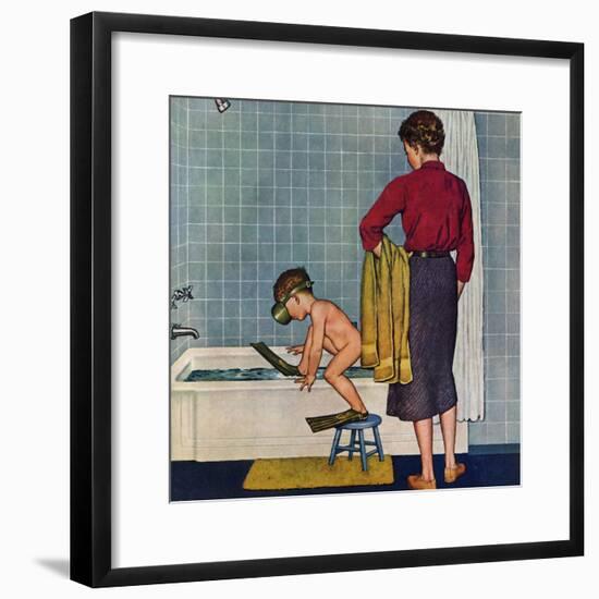 "Scuba in the Tub", November 29, 1958-Amos Sewell-Framed Giclee Print