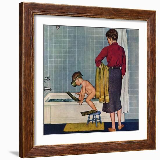 "Scuba in the Tub", November 29, 1958-Amos Sewell-Framed Giclee Print