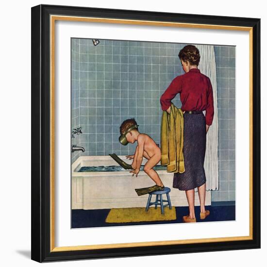 "Scuba in the Tub", November 29, 1958-Amos Sewell-Framed Giclee Print