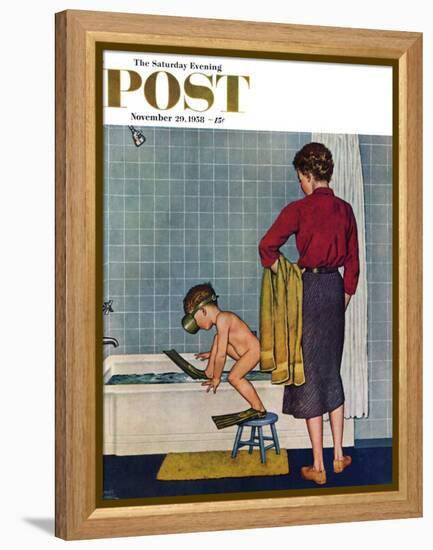 "Scuba in the Tub" Saturday Evening Post Cover, November 29, 1958-Amos Sewell-Framed Premier Image Canvas