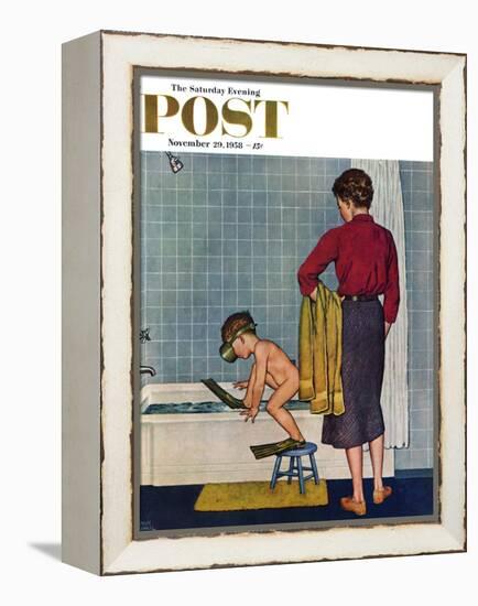 "Scuba in the Tub" Saturday Evening Post Cover, November 29, 1958-Amos Sewell-Framed Premier Image Canvas