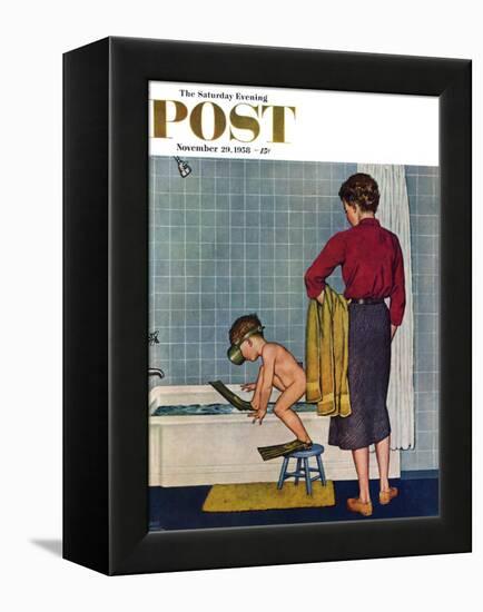"Scuba in the Tub" Saturday Evening Post Cover, November 29, 1958-Amos Sewell-Framed Premier Image Canvas