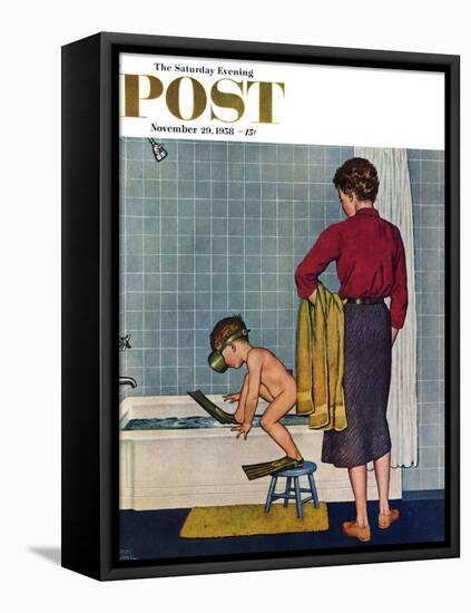 "Scuba in the Tub" Saturday Evening Post Cover, November 29, 1958-Amos Sewell-Framed Premier Image Canvas