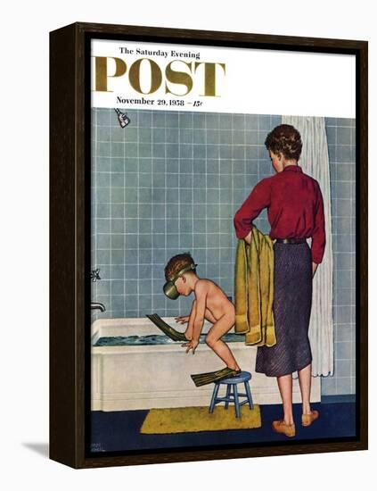 "Scuba in the Tub" Saturday Evening Post Cover, November 29, 1958-Amos Sewell-Framed Premier Image Canvas