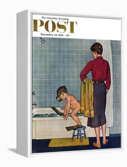 "Scuba in the Tub" Saturday Evening Post Cover, November 29, 1958-Amos Sewell-Framed Premier Image Canvas