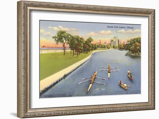 Sculls on Lincoln Park Lagoon, Chicago, Illinois-null-Framed Art Print