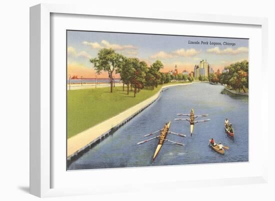 Sculls on Lincoln Park Lagoon, Chicago, Illinois-null-Framed Art Print