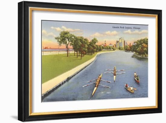 Sculls on Lincoln Park Lagoon, Chicago, Illinois-null-Framed Art Print