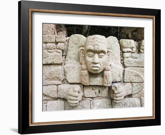 Sculpted Head Stone at Mayan Archeological Site, Copan Ruins, UNESCO World Heritage Site, Honduras-Christian Kober-Framed Photographic Print