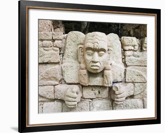 Sculpted Head Stone at Mayan Archeological Site, Copan Ruins, UNESCO World Heritage Site, Honduras-Christian Kober-Framed Photographic Print