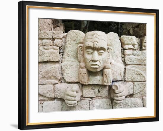 Sculpted Head Stone at Mayan Archeological Site, Copan Ruins, UNESCO World Heritage Site, Honduras-Christian Kober-Framed Photographic Print