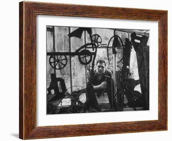 Sculptor Edwardo Paolozzi Posing in His Studio-null-Framed Photographic Print