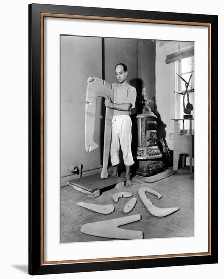 Sculptor Isamu Noguchi at Work on a Piece in His Studio-Eliot Elisofon-Framed Premium Photographic Print