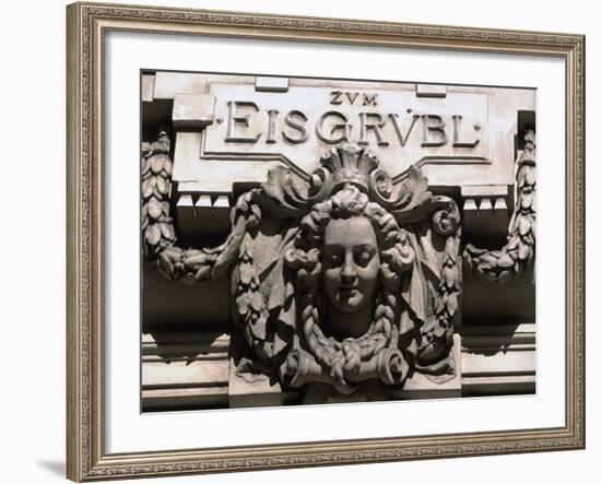 Sculptural Decoration of Building with Inscription Zum Eisgruebl, Vienna, Austria-null-Framed Giclee Print