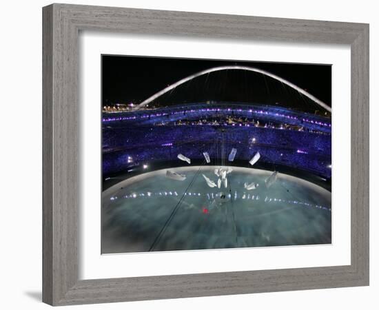 Sculpture Breaks Apart as Part of the Opening Ceremony of the 2004 Olympic Games in Athens-null-Framed Photographic Print