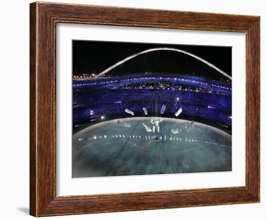 Sculpture Breaks Apart as Part of the Opening Ceremony of the 2004 Olympic Games in Athens-null-Framed Photographic Print