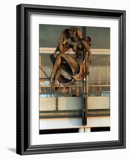 Sculpture by Milton Hebold at Entrance to Pan American Airlines Terminal , NY International Airport-Dmitri Kessel-Framed Photographic Print