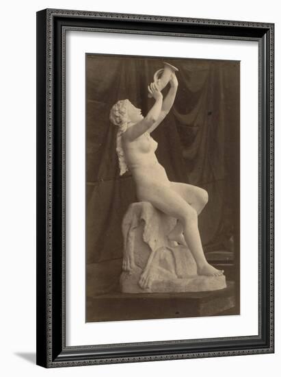 Sculpture : femme nue assise tenant une corne, par Louis-Edmond Cougny-Charles Marville-Framed Giclee Print