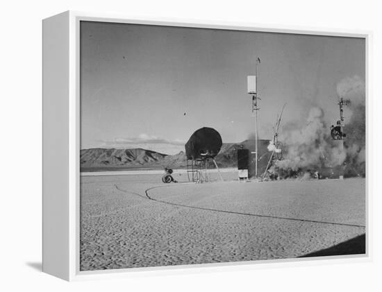 Sculpture Jean Tinguely in Nevada Desert Trying Out His Self-Destruction Machine Sculpture-Allan Grant-Framed Premier Image Canvas