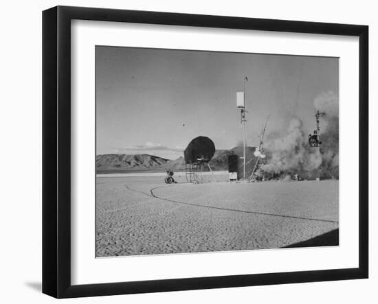 Sculpture Jean Tinguely in Nevada Desert Trying Out His Self-Destruction Machine Sculpture-Allan Grant-Framed Photographic Print